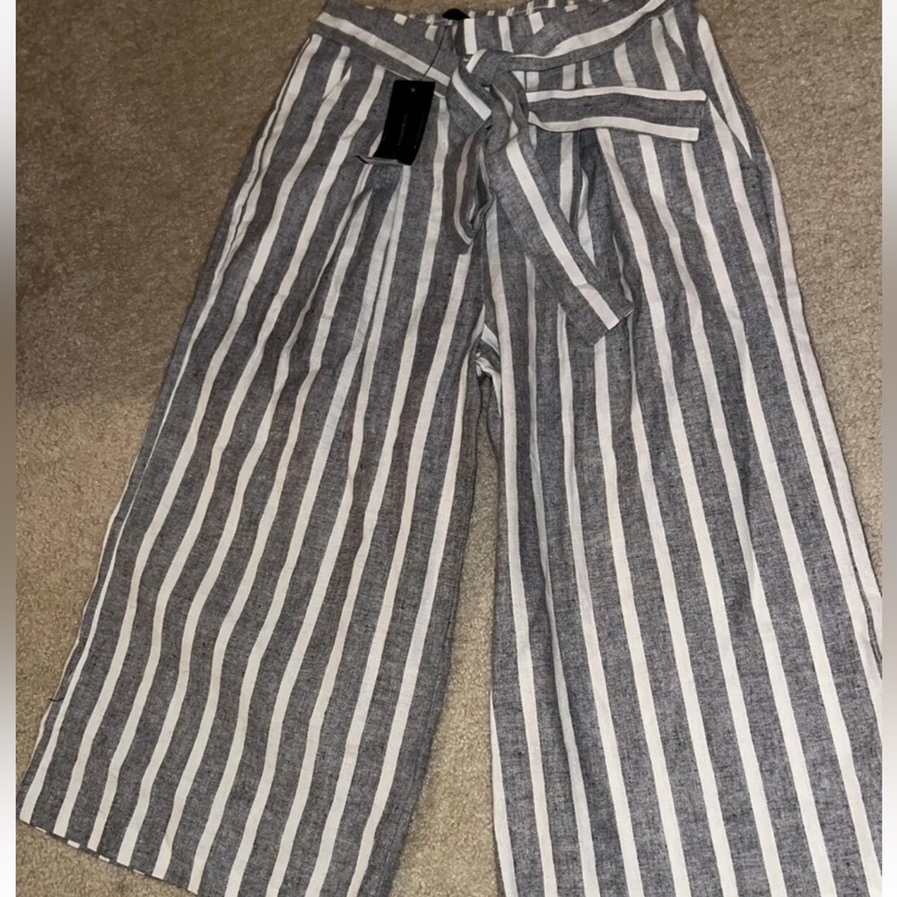BCBG MAXAZRIA Striped Linen Blend Culotte Pants- XS